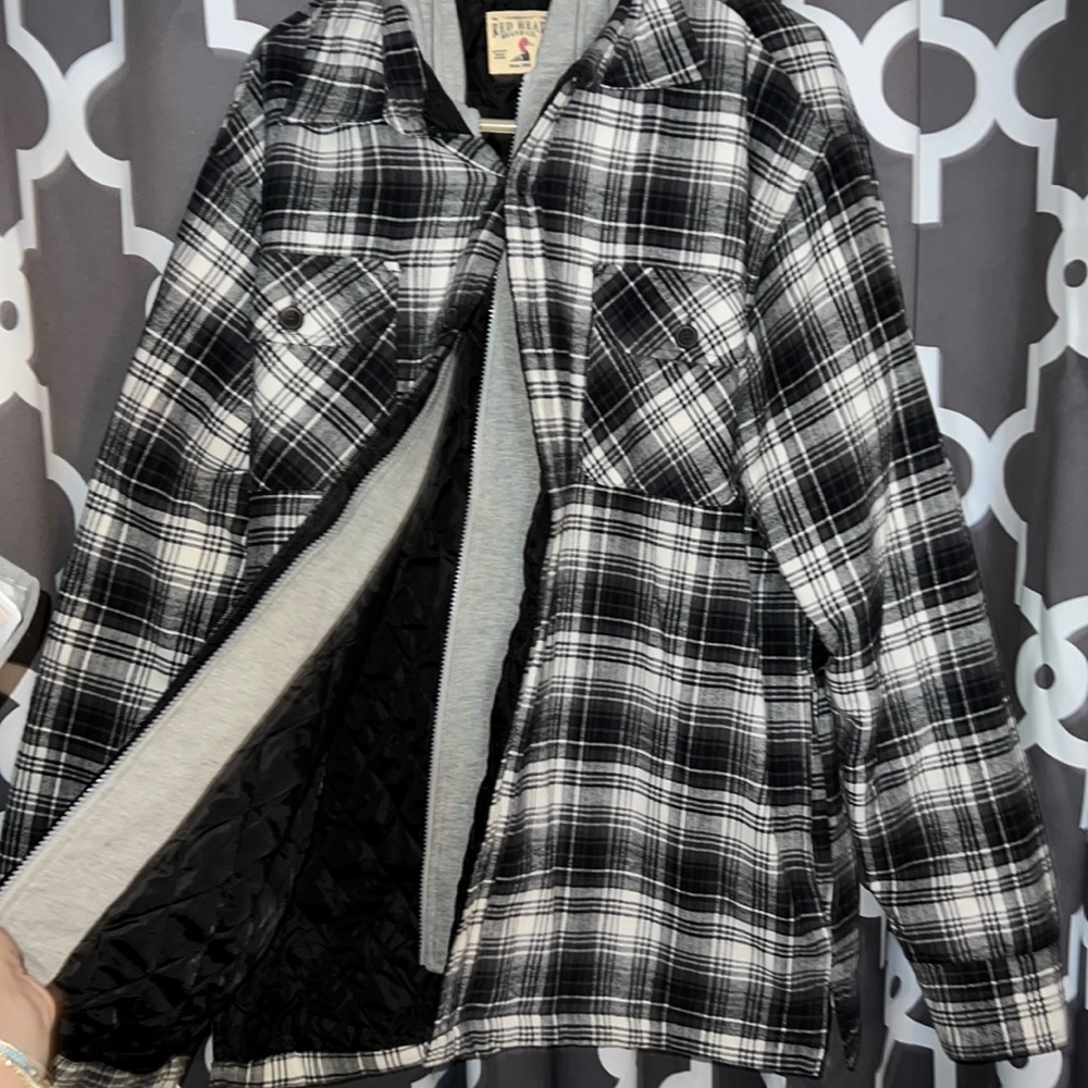 Red Head flannel puffer hoodie